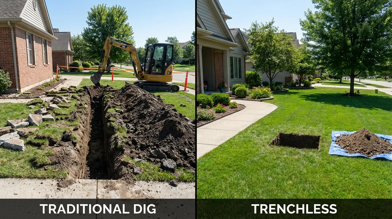 Trenchless sewer repair with minimal yard damage versus traditional excavation in Long Beach, NY